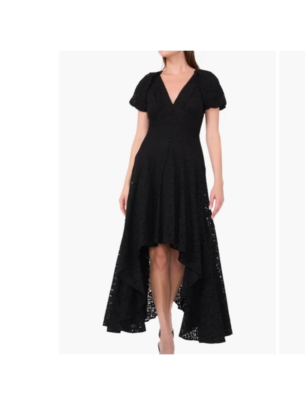 Parker Black Lace High-Low V-Neck Dress